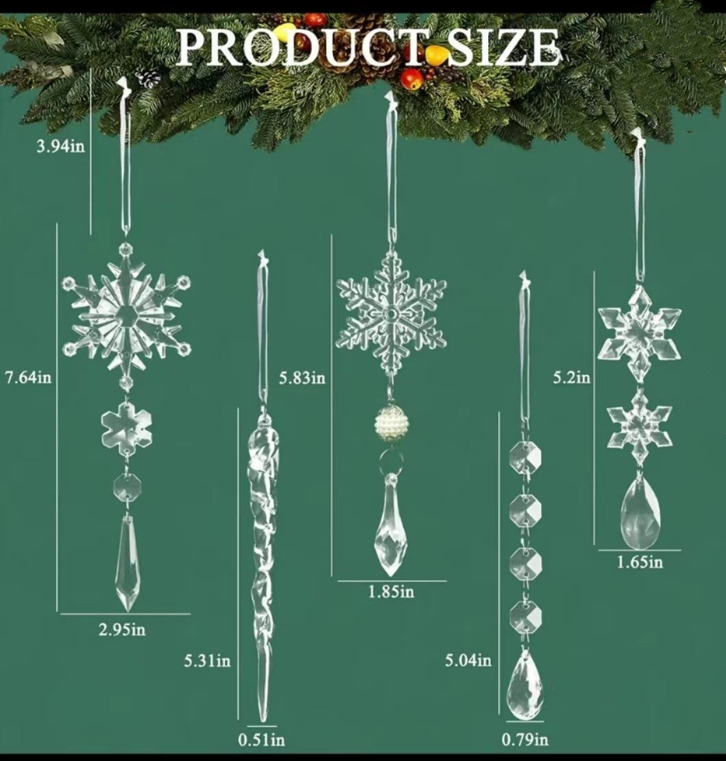 Clear Acrylic Icicle Snowflake Christmas Ornaments 10pcs Translucent Hanging Holiday Decor