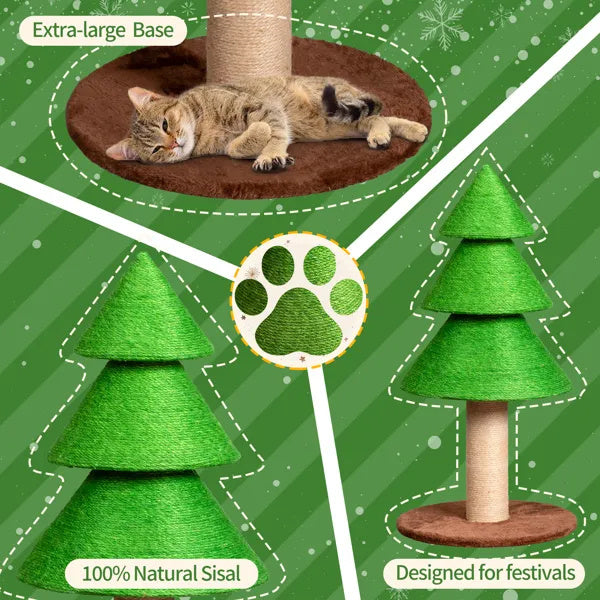 31.5" Christmas Tree Cat Scratcher – Large Sisal Cat Scratching Tower for Indoor Cats (Grass Green)