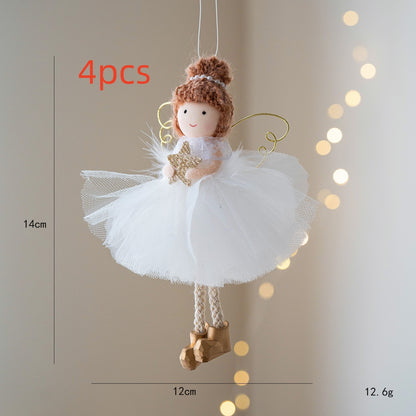 Christmas White Tulle Skirt Golden Wings Angel Girl Pendant