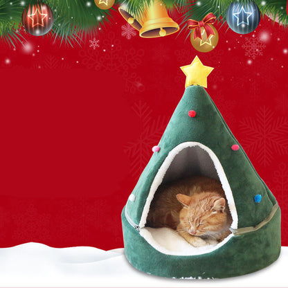 Christmas Cat Bed – Cozy Holiday Tree Design for Cats