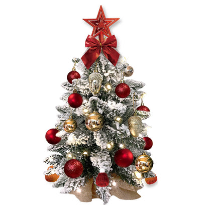 2ft Mini Flocked Snowy Artificial Christmas Tree with Lights Red Gold Ornaments Holiday Tabletop