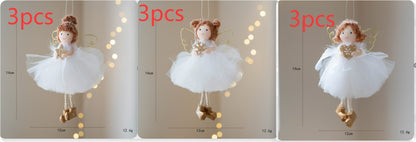 Christmas White Tulle Skirt Golden Wings Angel Girl Pendant