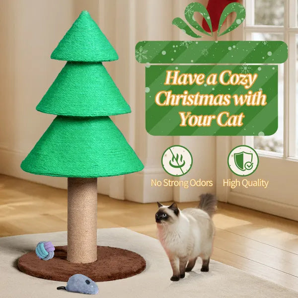 31.5" Christmas Tree Cat Scratcher – Large Sisal Cat Scratching Tower for Indoor Cats (Green)