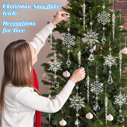 Clear Acrylic Icicle Snowflake Christmas Ornaments 10pcs Translucent Hanging Holiday Decor