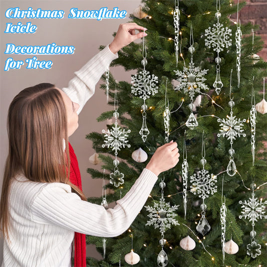 Clear Acrylic Icicle Snowflake Christmas Ornaments 10pcs Translucent Hanging Holiday Decor