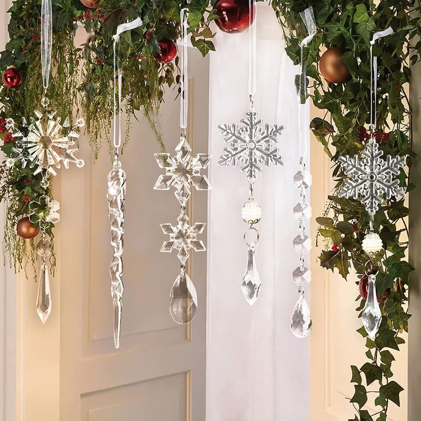 Clear Acrylic Icicle Snowflake Christmas Ornaments 10pcs Translucent Hanging Holiday Decor