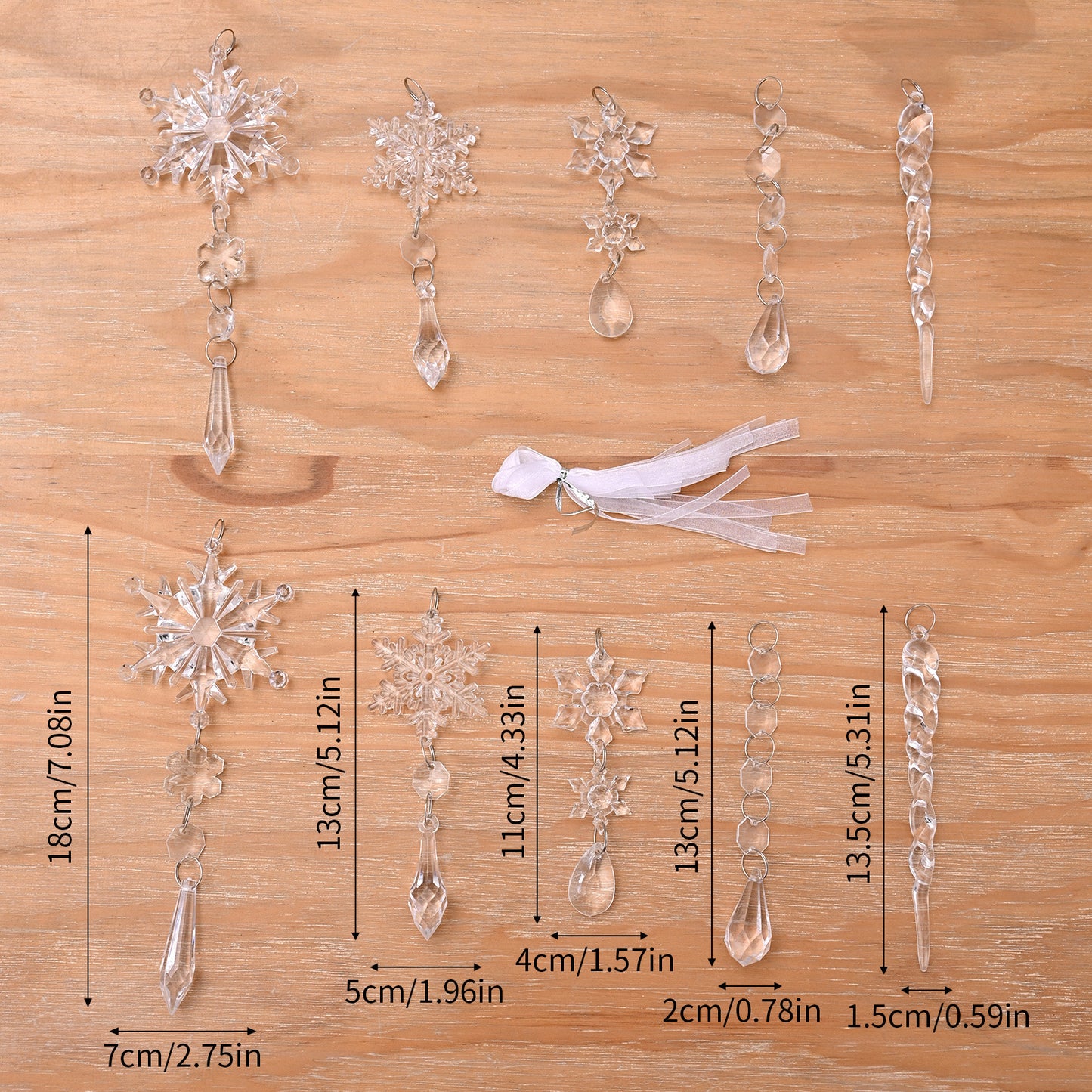 Clear Acrylic Icicle Snowflake Christmas Ornaments 10pcs Translucent Hanging Holiday Decor