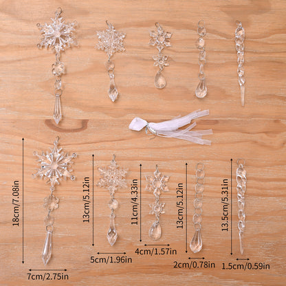 Clear Acrylic Icicle Snowflake Christmas Ornaments 10pcs Translucent Hanging Holiday Decor