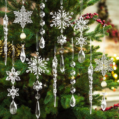 Clear Acrylic Icicle Snowflake Christmas Ornaments 10pcs Translucent Hanging Holiday Decor