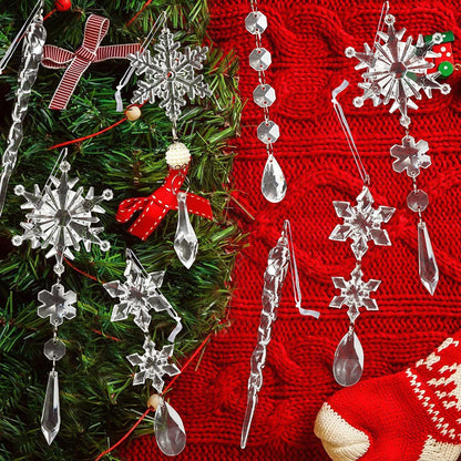 Clear Acrylic Icicle Snowflake Christmas Ornaments 10pcs Translucent Hanging Holiday Decor