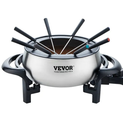 VEVOR Electric Fondue Pot Set For Cheese & Chocolate, 3 Quart Chocolate Melting Warmer, Stainless Steel Fondue Maker With Temperature Control And 8 Forks, For Hors D'Oeuvres, Entrees, And Desserts