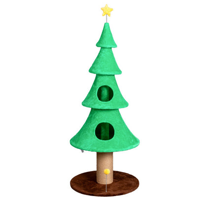 59" Large Tall Christmas Tree Cat Tower – Multi-Level Cat Scratching Tree with Dual Cat Houses (Green)