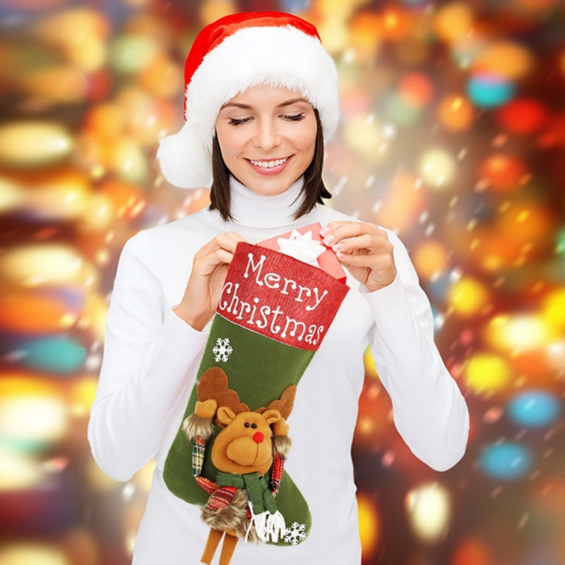 2024 Plush Christmas Stockings Set Red Green Santa Snowman Elk Holiday Decor