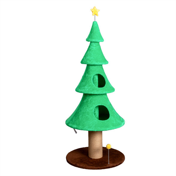 59" Large Tall Christmas Tree Cat Tower – Multi-Level Cat Scratching Tree with Dual Cat Houses (Green)