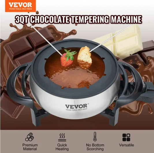 VEVOR Electric Fondue Pot Set For Cheese & Chocolate, 3 Quart Chocolate Melting Warmer, Stainless Steel Fondue Maker With Temperature Control And 8 Forks, For Hors D'Oeuvres, Entrees, And Desserts
