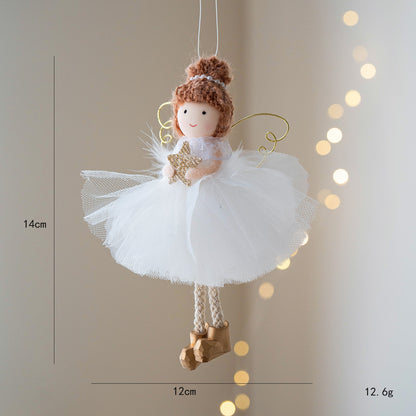 Christmas White Tulle Skirt Golden Wings Angel Girl Pendant