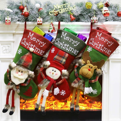 2024 Plush Christmas Stockings Set Red Green Santa Snowman Elk Holiday Decor