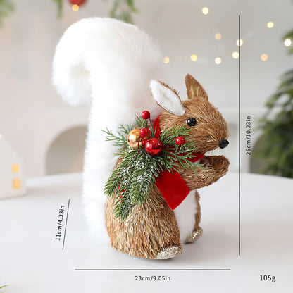 Straw Christmas Elk Squirrel Ornaments Christmas Scene Layout