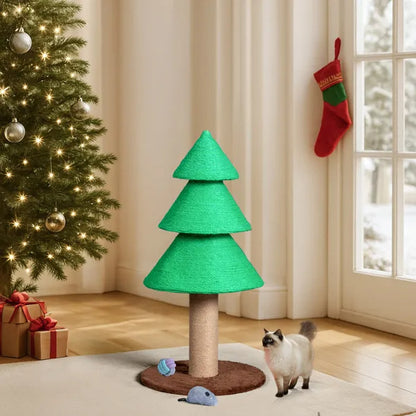 31.5" Christmas Tree Cat Scratcher – Large Sisal Cat Scratching Tower for Indoor Cats (Green)