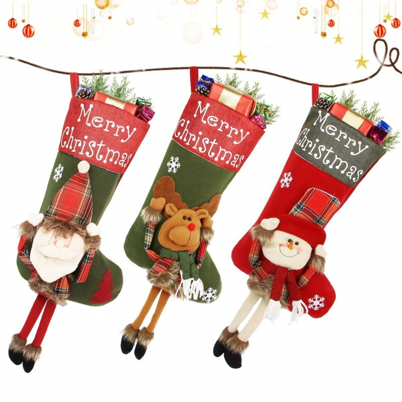 2024 Plush Christmas Stockings Set Red Green Santa Snowman Elk Holiday Decor