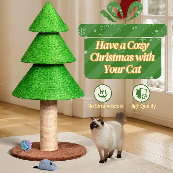 31.5" Christmas Tree Cat Scratcher – Large Sisal Cat Scratching Tower for Indoor Cats (Grass Green)