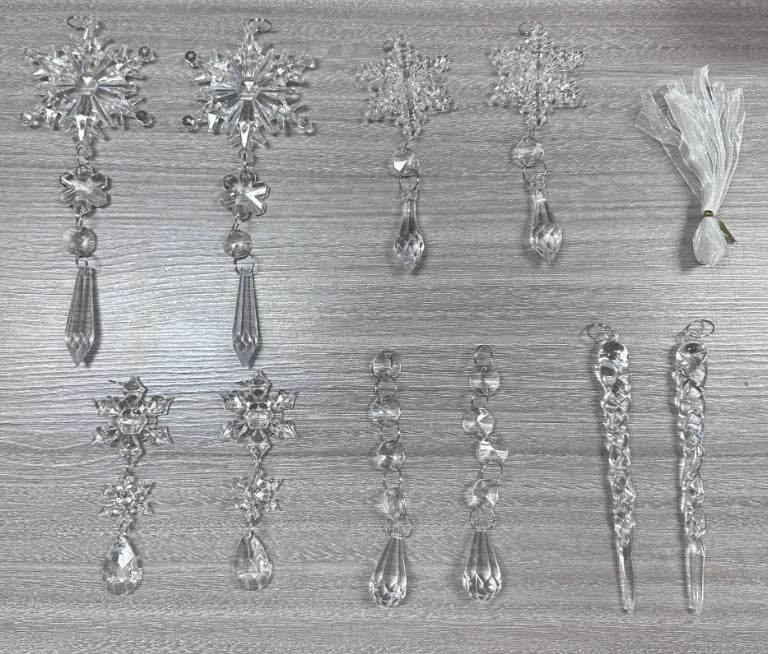Clear Acrylic Icicle Snowflake Christmas Ornaments 10pcs Translucent Hanging Holiday Decor