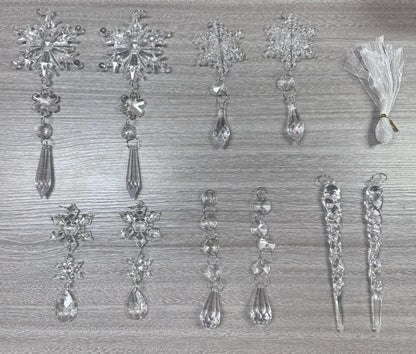 Clear Acrylic Icicle Snowflake Christmas Ornaments 10pcs Translucent Hanging Holiday Decor
