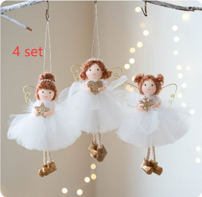Christmas White Tulle Skirt Golden Wings Angel Girl Pendant