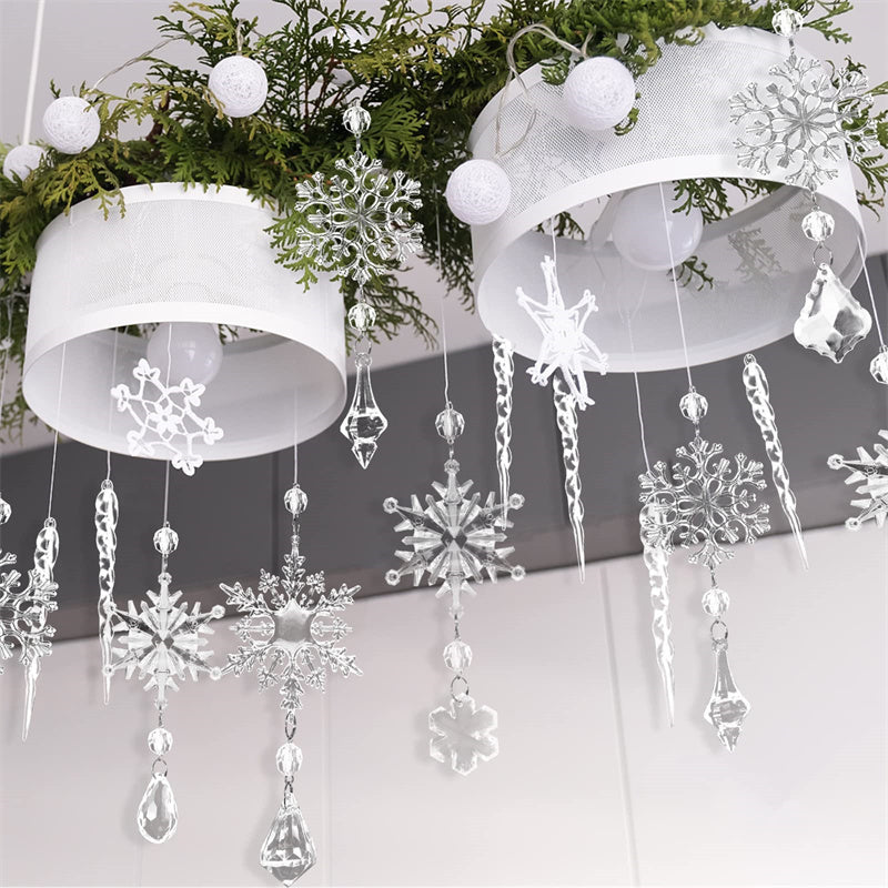 Clear Acrylic Icicle Snowflake Christmas Ornaments 10pcs Translucent Hanging Holiday Decor